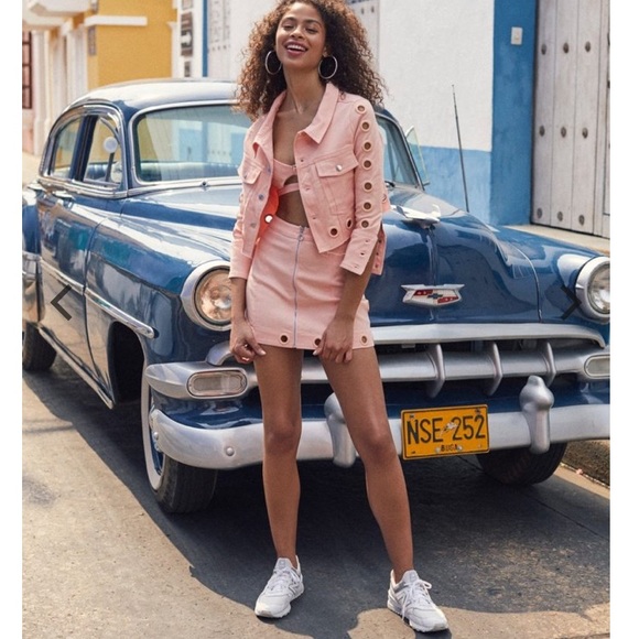 For Love & Lemons SSENSE Creme Puff Denim Bra Top Skirt Set XS - Picture 4 of 13